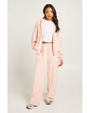 Boohoo Towelling Boxy Crop Hooded Tracksuit - Natural