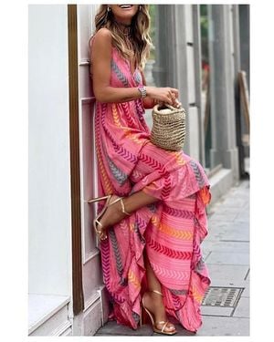 Azura Exchange Printed Maxi Dress Sleeveless Vneck - Red