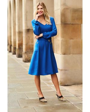 Sosandar Bright Eyelet Detail Fit & Flare Dress - Blue