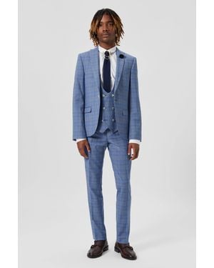 Twisted Tailor Breamore Skinny Fit Check Wool Trousers - Blue