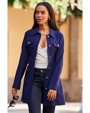 Sosandar Belted Coat With Button Detail - Blue