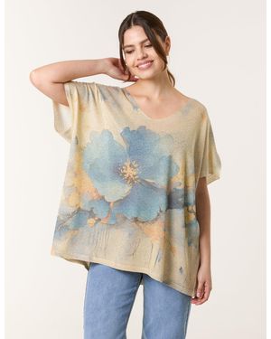 Blue Vanilla Floral Shimmer Print Knitted Top - Blue