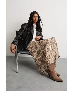 Warehouse Burnout Chiffon Printed Midaxi Skirt - Brown