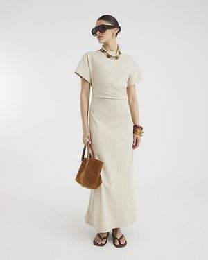 River Island Midi Dress Short Sleeve Drape Side Cotton - Natural