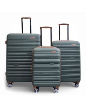 Infinity Leather Expandable Hard Shell Abs Suitcase 8 Wheel Set Travel Large Luggage - Green