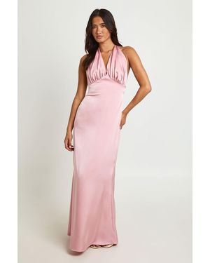 Boohoo Pleated Satin Halterneck Maxi Dress - Pink