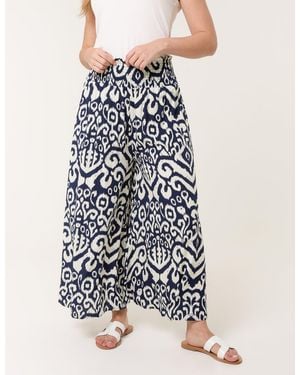 Blue Vanilla Shirred Waist Wide Leg Trousers - Blue