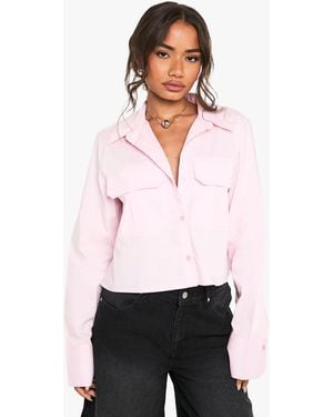 Boohoo Cotton Pocket Detail Crop Shirt - White