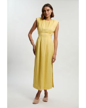 Karen Millen Viscose Linen Woven Pintuck Midi Dress - Metallic