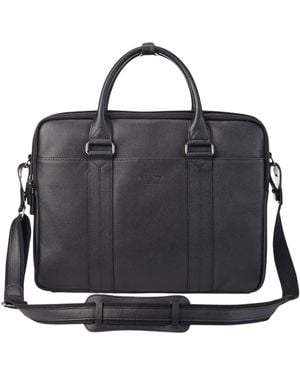Infinity Leather Genuine Laptop Business Briefcase Office Work Travel Bag - Black