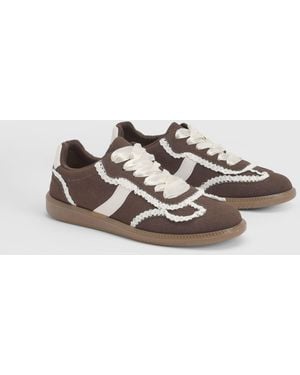 Oasis Tyler Faux Suede Lace Trim Detail Up Trainers - White