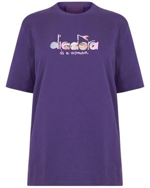 Diadora Eye Lettering Crew Neck Short Sleeve Jersey T-Shirt - Purple