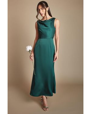 Oasis Cowl Neck Open Back Midi Bridesmaid Dress - Green