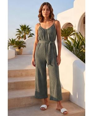 Roman Petite Textured Cropped Jumpsuit - Green