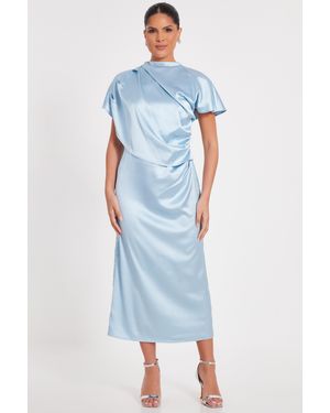 Quiz Pale Satin Midi Dress - Blue