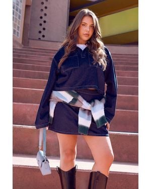 Boohoo Plus A-Line Denim Skirt - Blue