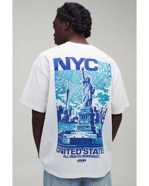 BoohooMAN Oversized New York Landmark Print T-Shirt - Blue