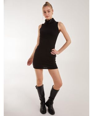 Pink Vanilla Brushed Sleeveless Polo Neck Mini Dress - White