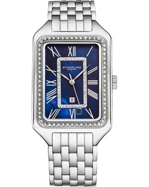 Stuhrling Lustra 4061 Rectangle Quartz Fashion Watch With Crystals 32Mm - Blue