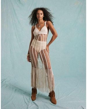 Miss Selfridge Premium Beach Crochet Midi Dress - Blue