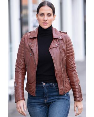 Monom Side Zip Real Leather Biker Jacket - Natural