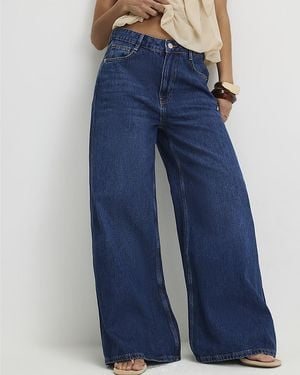 River Island Wide Leg Jeans Petite High Waisted Soft - Blue