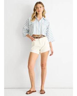 Gini London Stripe Cotton Oversized Crop Shirt - White