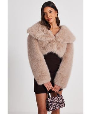 Quiz Faux Fur Cropped Jacket - Multicolour