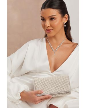 Quiz Bridal Pearl Embellished Clutch Bag - White