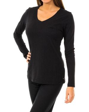 Tommy Hilfiger Long-Sleeved V-Neck T-Shirt 1487903577 - Black