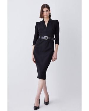 Karen Millen Structured Crepe Belted Forever Midi Dress - Blue