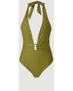 Karen Millen Halter Neck Hardware Detail Plunge Swimsuit - Green
