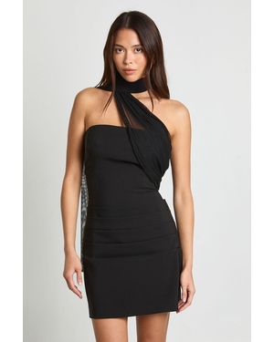 Boohoo Mesh Fabric Mix Draped Mini Dress - Black