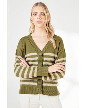 PRINCIPLES Striped Knitted Button Through Cardigan - Green