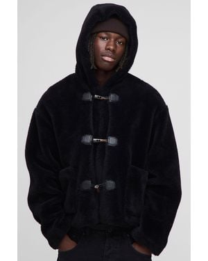 BoohooMAN Relaxed Fit Borg Toggle Duffle Coat - Blue