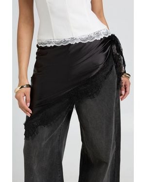 Boohoo Satin Lace Trim Scarf - Black