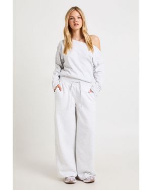Boohoo Petite Cinched Waist Off Shoulder Straight Leg Tracksuit - White