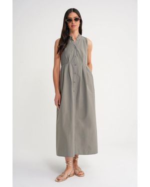 MixRay Buttoned Tippet Collar Maxi Dress - Green
