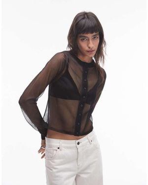 TOPSHOP Knitted Sheer Shirt - Black