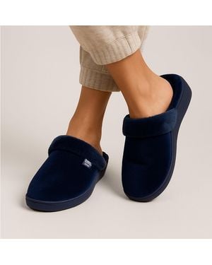 Totes Isotoner Sparkle Velour Heeled Mule Slippers - Blue