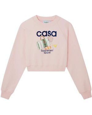 CASABLANCA Printed Cropped Equipment Sport Sweatshirts Cotton - Pink