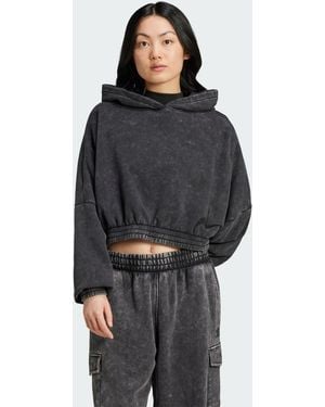 adidas Acid-Wash Crop Hoodie - Black