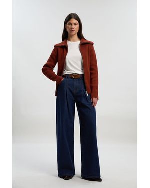 Karen Millen Denim Pleat Front Wide Leg Jeans - Blue