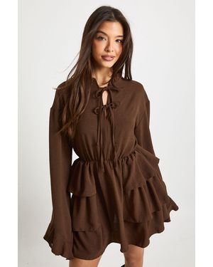 Boohoo Hammered Pocket Detail Shirt Dress - Brown