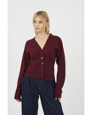 Brave Soul Long Sleeve Button Down Top With Pleats - Purple