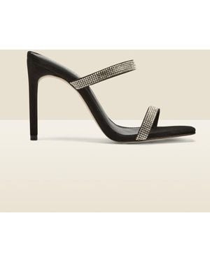 Sosandar Kiera Suede Diamante Double Strap Square Toe Mule - Natural