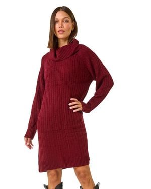 Roman Roll Neck Knitted Jumper Dress - Red