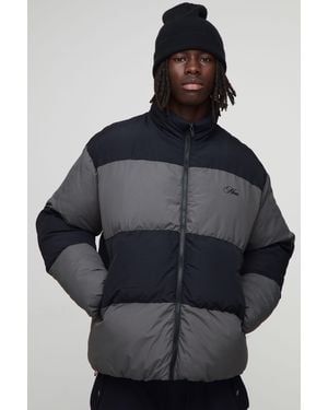 BoohooMAN Oversized Colour Block Panelled Puffer Jacket - Black
