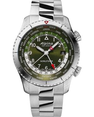 Alpina Startimer Pilot Quartz Worldtimer Watch Al-255Gr4S26B Stainless Steel - Grey