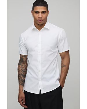 BoohooMAN Slim Fit Short Sleeve Cotton Shirt - White